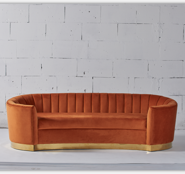 Sofà curvo velluto arancio moderno europeo del tessuto di stile 2