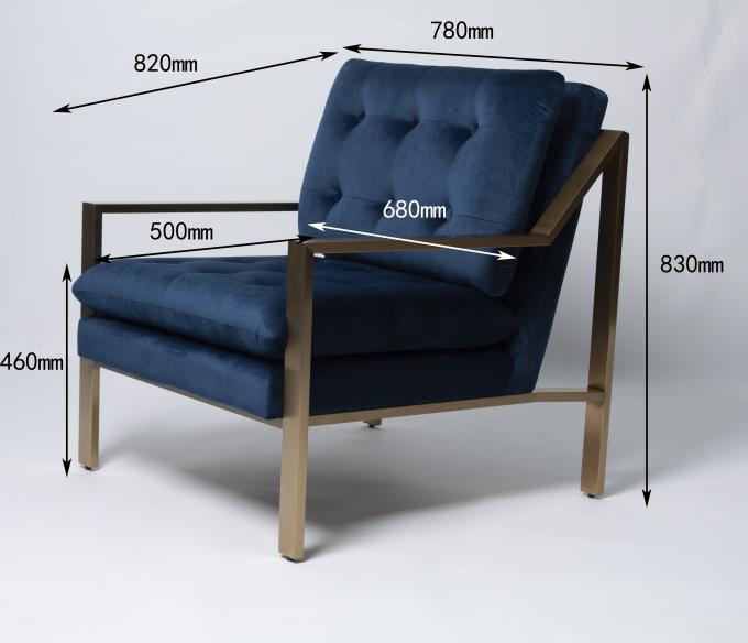 Singolo bottone profondo di lusso Sofa With Hallow Metal Legs di Blue Velvet 0