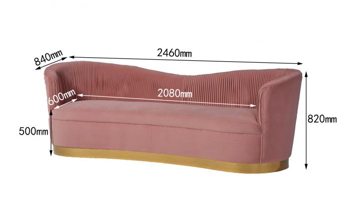Rosa fumoso Sofa With Metal Base del velluto trapuntato salone 0