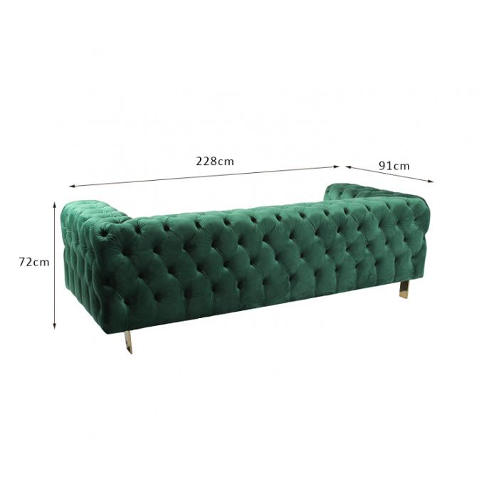 Bottone ad alta densità Sofa With Metal Base del velluto di Seater del salone 3 della schiuma 0
