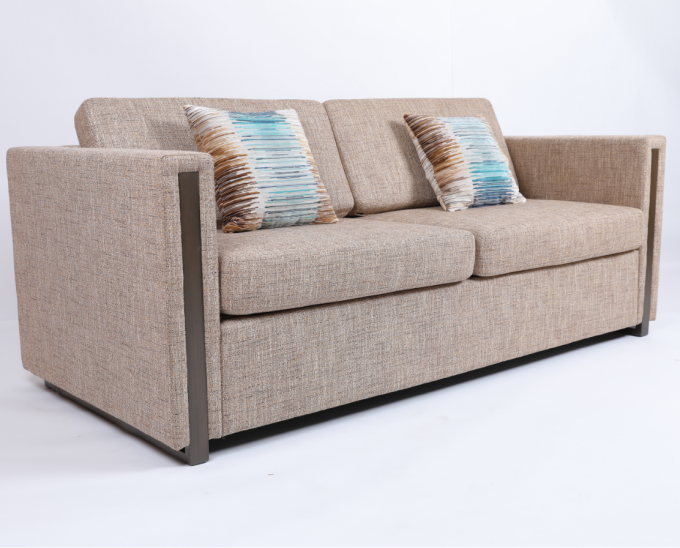 Design moderno di lusso per divano letto matrimoniale imbottito in tessuto con braccioli in legno 0