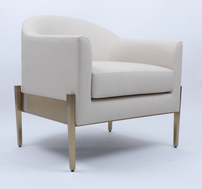 Poltrona lounge singola in tessuto bianco, lussuosa struttura in metallo dorato confortevole 0
