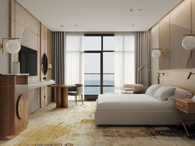 Insiemi della mobilia della camera da letto dell'hotel per la mobilia di legno solida della camera da letto delle camere di albergo cinque stelle 2