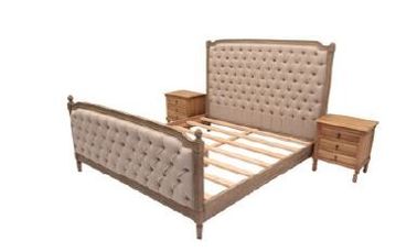 comprare Il legno di quercia ha ricoperto gli insiemi di camera da letto, re di tela Size Upholstered Bed del tessuto fabbricazione online