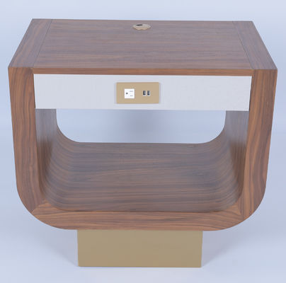 comprare Luxury Custom Made Walnut Wood Veneer Night Stand con un cassetto e presa di corrente fabbricazione online