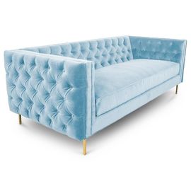 comprare Sofà del tessuto di Blue Velvet e sedie, tessuto contemporaneo Sofa Golden Metal Base fabbricazione online
