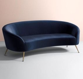 comprare Sofà blu del metallo dell'affitto della mobilia di evento della mobilia della tappezzeria del tessuto del velluto della mobilia domestica con la gamba d'ottone 4 nel colore nero fabbricazione online