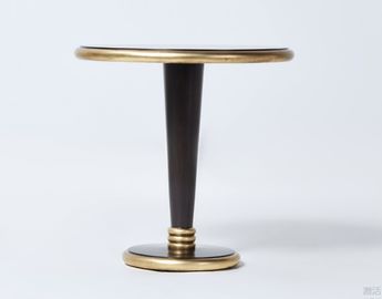 comprare Tavolo da pranzo di legno del giro dell'impiallacciatura della noce con la base della foglia di oro e del bordo di legno solido fabbricazione online