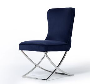 comprare Le gambe del metallo dell'incrocio di acciaio inossidabile X si abbottonano trapuntato pranzando il tessuto blu scuro del velluto della sedia fabbricazione online