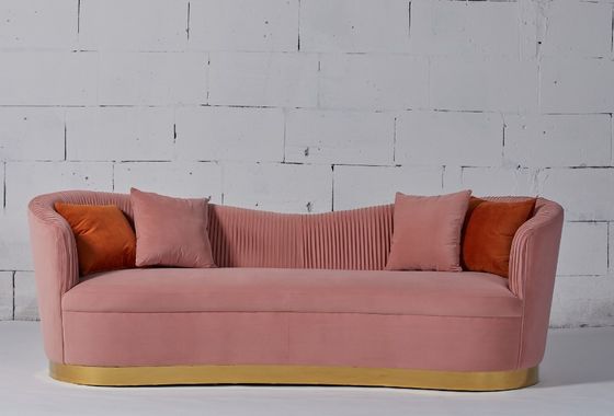 comprare Base rosa di Sofa With Gold Stainless Steel del salone del tessuto del velluto fabbricazione online