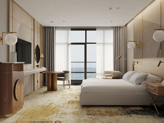 Buon prezzo Insiemi della mobilia della camera da letto dell'hotel per la mobilia di legno solida della camera da letto delle camere di albergo cinque stelle in linea