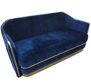 Buon prezzo Sofà di base metallica di Chesterfield del tessuto di vendita dell'oro blu luxuty caldo del velluto con i neilheads dell'oro per il salone o la sala riunioni in linea