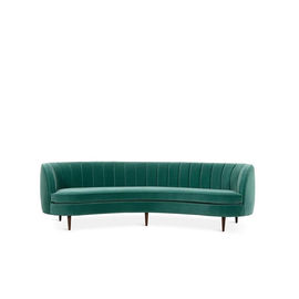 Buon prezzo Progettazione di Sofa Chair Curved Back Simple del tessuto del velluto della tappezzeria moderna con il sofà di legno solido nero della gamba in linea