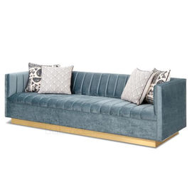 Buon prezzo Tessuto moderno Sofa Stainless Steel Golden Brushed Manhattan Sofa With Wide Channel Tufting di Blue Velvet del salone con in linea