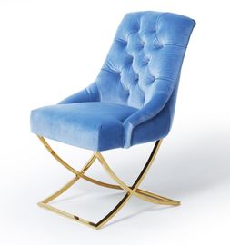 Buon prezzo La sala da pranzo dorata della mobilia delle gambe del metallo dell'incrocio di X presiede il bottone del tessuto di Blue Velvet trapuntato in linea
