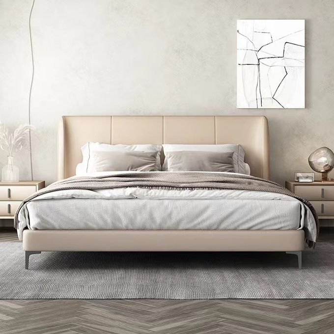Mobilia della camera da letto dell'albergo di lusso del letto gemellato con il letto di cuoio di legno solido 0