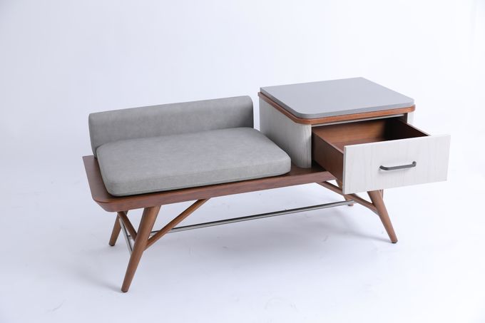 Panca per bagagli tappezzeria camera da letto hotel con gambe in legno massello cassetto 1