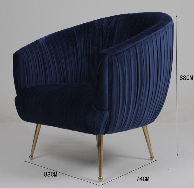 Poltrona blu moderna del tessuto del velluto di 88CM con le gambe di acciaio inossidabile 0