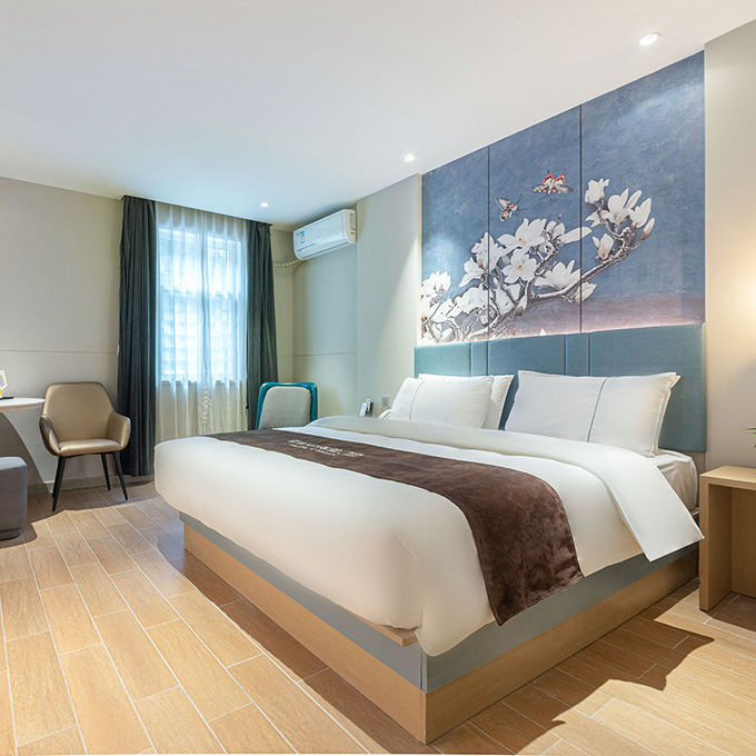 Mobilia della camera da letto dell'albergo di lusso del letto gemellato con rivestimento giallo scuro del legno solido 0